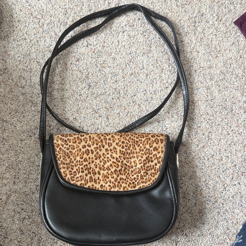 Leopard Print and Black Shoulder Bag